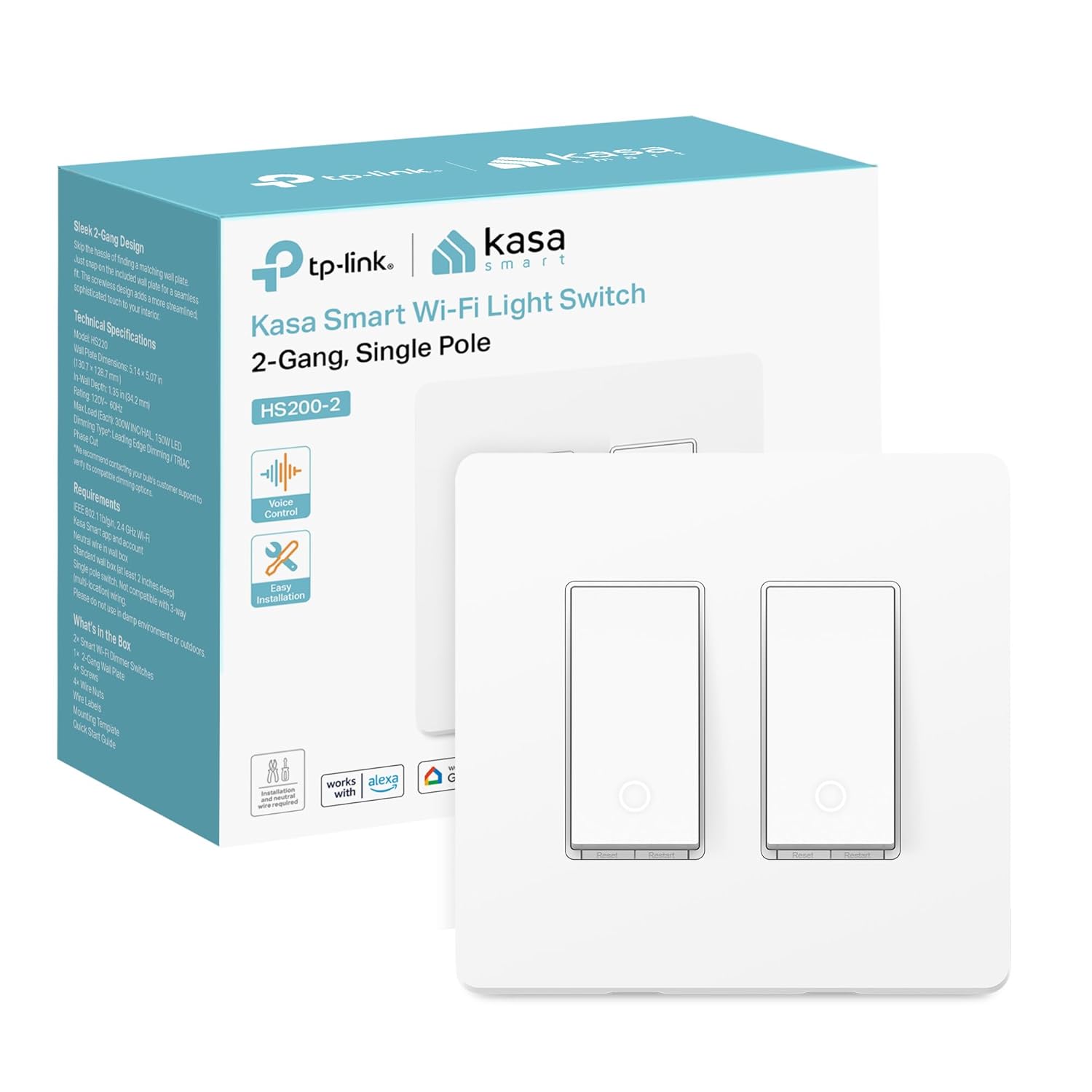Kasa Smart Interruptor HS200-2 de 2 bandas